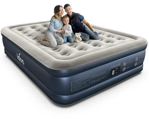iDOO Queen Air Mattress with Built in Pump, 18 Raised Comfort Inflatable Blow up Mattress, Upgraded Support Structure Portable Air Bed for Camping, Guests and Home, Colchon Inflable, Gift for Mom
