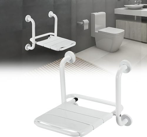 Jopassy Duschsitz Klappbar Wandmontage,90°klappbar Duschhocker Mit Armlehne,Duschklappsitz für Wandmontage rutschfeste,bis 120KG Duschhocker für Senioren