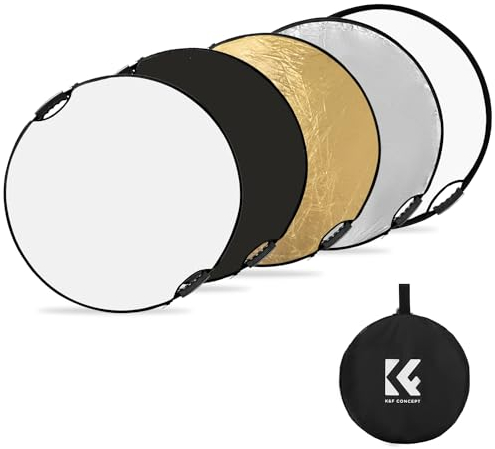 K&F CONCEPT Reflector de Luz 32(80cm) 5 en 1 Difusor de Fotografía Colapsable Portátil con Agarres para Iluminación de Estudio y Exterior Oro Plata Blanco Negro Translúcido