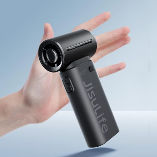 JISULIFE Tragbarer Handventilator Life9, Turbo-Power [12 Stunden Maximale], 5-Gang-Wind, 3600 mAh wiederaufladbar, Mini-Taschendesign, persönlicher Ventilator für Reisen, Konzerte, Make-up – Schwarz