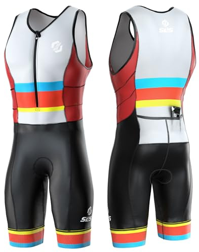 SLS3 Triathlon-Anzüge für Herren - Langlebiger FRT Herren-Tri-Anzug - Ärmelloser Trisuit für Männer - Leichter Triathlon-Rennanzug (Rennsport-Streifen, L)