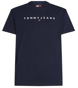 Tommy Jeans Camiseta de Manga Corta Hombre Linear Logo de algodón, Azul (Dark Night Navy), XL