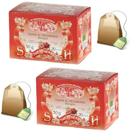 Sweet Herbs® | Granatäpple örtte | Infusion av ekologisk antioxidant av granatäpple och nypon - 2 x 20 filter i individuella påsar (60 gr)