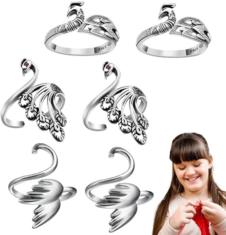 Kroktrådsring, trådring för virkning, 6 påfågelformade virkade stickringar, fingertrådguide, rostbeständiga kroktillbehör för hobbyister