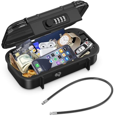 KeeKit Digit Combination Lock Box, Travel Security Lockbox with Removable Wire Rope, Portable Storage Safe Box for Beach, Swimming Pool, Shopping Center and Outdoor Camping