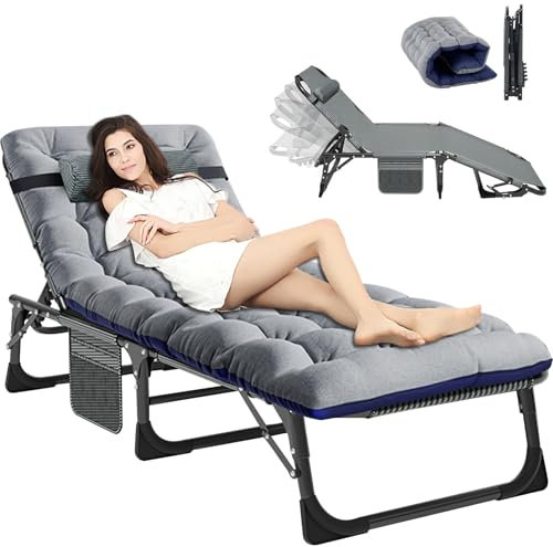 ZIKEBTUY Sonnenliege Klappbett Campingbett Gästebett klappbar liegestuhl 200KG Lastlager Gartenliege Mit Matratze Seitentasche und Kopfstütze Feldbett für Outdoor Indoor Garten Camping Reisen (Grau)