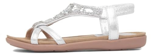 Lilley Girls Silver Diamante Open Toe Flat Sandal