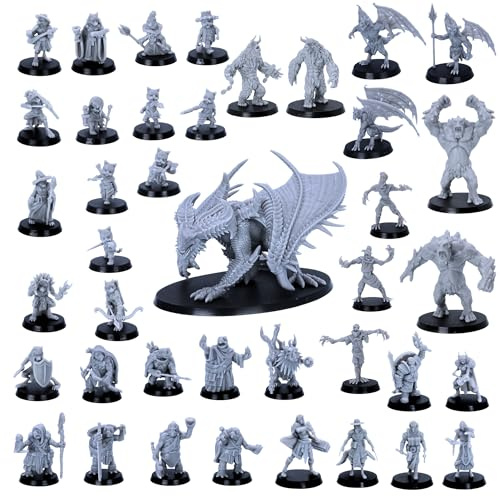 Fantasy Miniatures Set - 40 DnD miniature 28-32 mm | Pacchetto mostro ed eroe | Compatibile con Dungeons & Dragons | Miniature epiche con licenza