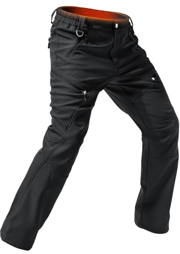 Moosehill Men's-Fleece-Lined-Cargo-Hiking-Pants Waterproof-Softshell-Snow-Ski-Pants Insulated Thermal Warm for Winter Outdoor Fishing Camping with 5 Deep Pockets (Black, 32W*30L)