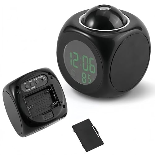 WAHEWUD Orologio con proiezione, Sveglia Digitale con Snooze, Comoda Funzione di Conversazione Vocale, Visualizzazione Chiara di Ora e Temperatura, Orologio da Soffitto, per Camera