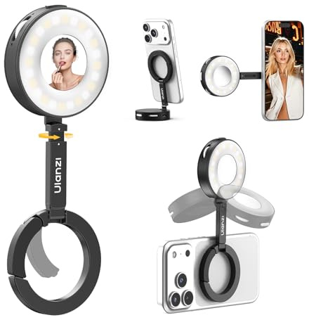 ULANZI ML05 Magnetische Selfie Licht für iPhone, Dual Magnet LED Ringlicht mit Spiegel, 9000K CRI≥97, Weitwinkel-Beleuchtung, Handy-Licht ideal für Reise-Vlogs, Foto- und Videoaufnahmen