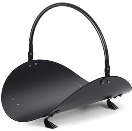 D·Philok Black Iron Firewood Holder, Indoor Outdoor Fireplace Log Carrier with Handle, Decorative Wood Storage Rack, 16.7 x 12.2 x 14 Inches