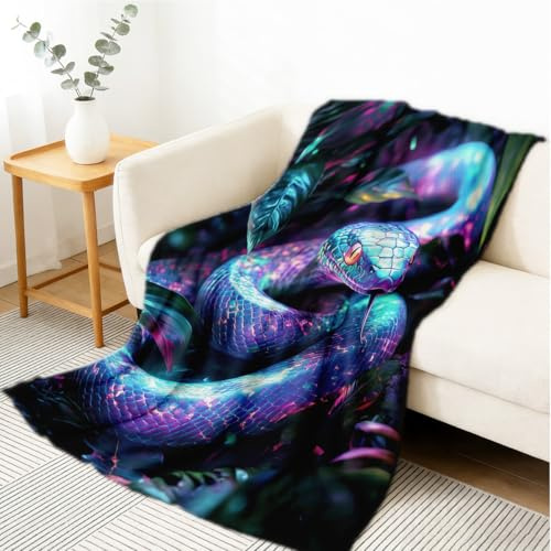 HUNXIAOJ Purple Snake Blanket for Man Women Girls Boys Kids Adults Snake Print Throw Blanket Soft Couch Bed Chair Flannel Blanket Bedroom Home Decor 59x86