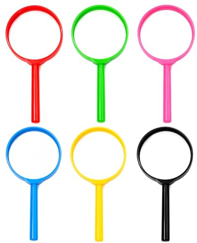 6 Pcs Kids Magnifying Glass Set, 5X Magnification Colourful Handheld Magnifier for Children, Plastic Pocket Bug Viewer for Science Class, Outdoor Observation & Exploration