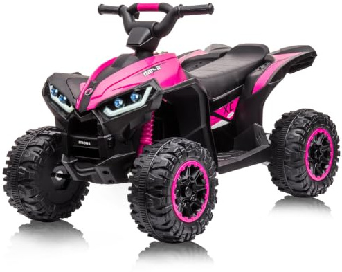 12V Quad Electrique Enfants avec 2,4 GHz Télécommande, Voiture Électrique Enfants avec Deux Réglages de Vitesse, Système de Suspension, Lumières LED, Musique, Radio, USB & AUX, ATV pour Enfant, 3+ Ans