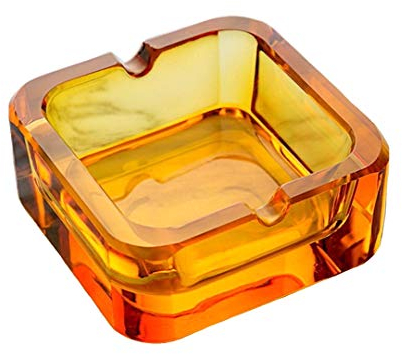 Kepfire Crystal Glass Ashtray for Cigarettes & Cigars, Vintage Square Design for Home, Office, Bar - Heavy Duty Clear Ashtray for Tabletop Use