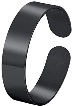 PROSTEEL Anillo de Amistad Banda 5mm Negro Ajustable, Anillo Apilable Ancho Sencillo Delicado