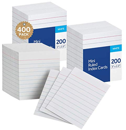 1InTheOffice Ruled Mini Index Cards 3 x 2.5, White Small Index Cards 2x3, 400/Pack