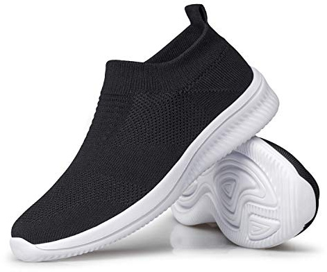 vibdiv Chaussures De Marche Femme Baskets Chaussettes Quotidiennes À Enfiler Léger Confortable Respirant Noir Blanc 39