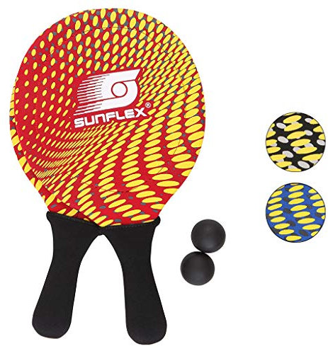 Sunflex® Neopren Beachball Set Splash mit Zwei Schlägern und Zwei Bällen in rot | weich und leicht | extrem robust und wasserfest