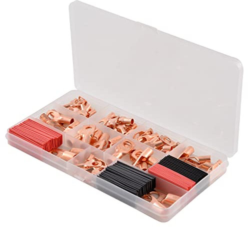 KATUR 120 terminales de alambre de cobre AWG2 4 6 8 10 12 con juego de termorretráctil, 60 piezas de cable de batería de alta resistencia tubular de extremo cerrado con 60 tubos termorretráctiles