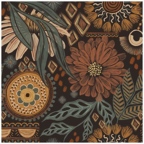 HAOKHOME Wallpaper Self Adhesive Floral Boho Brown/PeachPuff/Green Retro Wall Decor Bathroom Removable Mural 3m x 44.5cm