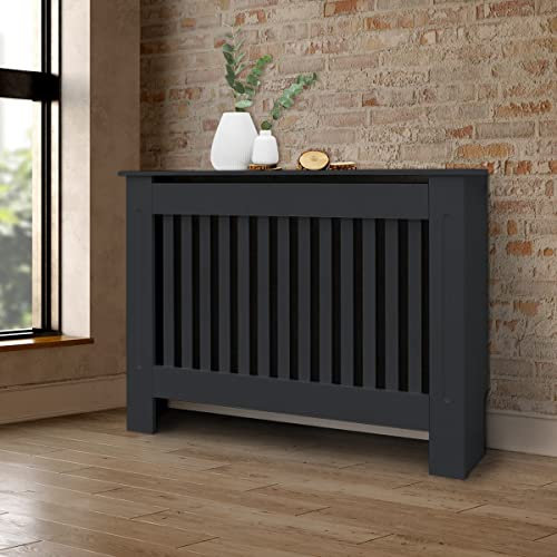 ECD Germany Cubierta para Radiador Diseño de Láminas 112x19x82 cm Antracita Cubreradiadores con Tablones de MDF Lacado Cubre Calefacción Tapa para Estufa de Pared Estante Mueble Rústico Acabado Mate
