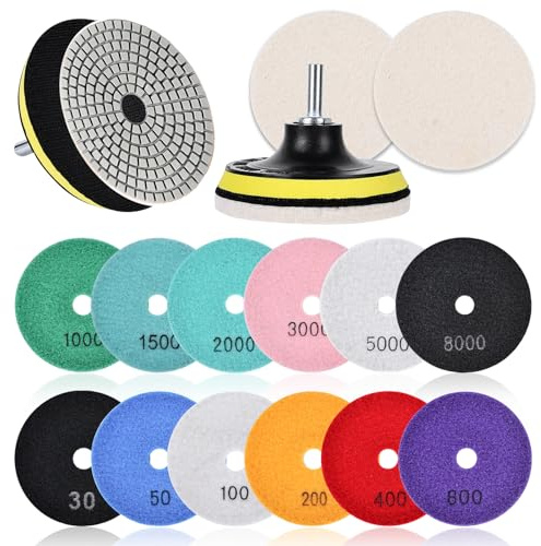 Nizirioo 16 stycken diamantpolerskivor, 10 cm diamant polerdyna våta slipskivor med polerdyna av ullfilt, 100 mm marmor poleringsset slipdynor för granit, betong, sten, slipning