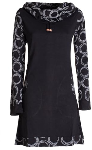 Vishes - Alternative Bekleidung - Damen Lang-arm Kleid Schal-Kleid Winterkleider Baumwollkleid schwarz 46