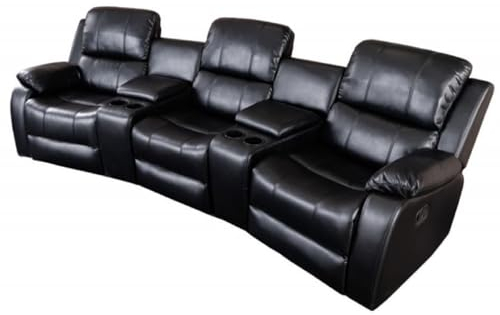Casa Padrino Poltrona da Cinema a 3 posti in Pelle Artificiale Nero 295 x 95-165 x A. 78-101 cm - Poltrona TV per Soggiorno con portabicchieri e vano portaoggetti - Mobile in Pelle Artificiale