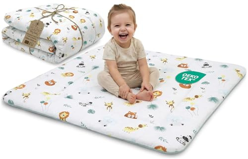 Tappeto gioco bambini per gattonare - tappeti stanza per gattonamento bimbi tappetino neonato cameretta bambina e bambino 100 cm certificazione Oeko-Tex Safari