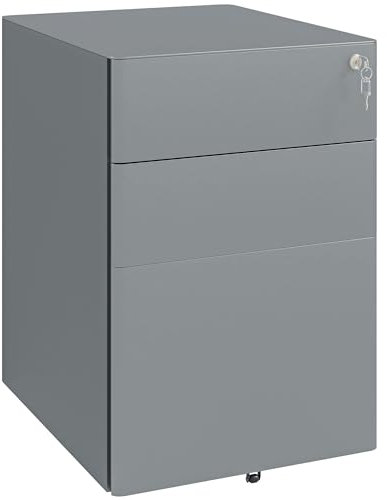 Vinsetto 3-Drawer Mobile Filing Cabinet, Steel Lockable File Cabinet for A4, Legal, Letter, Compact Under Desk Storage Unit with Pre-Assembled Body Except Wheels for Home Office, 39 x 48 x 59cm, Grey