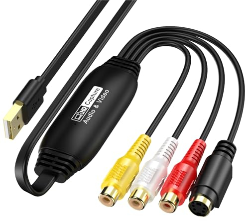 SUNYOY USB 2.0 Video Capture Card - Kit de transferencia de vídeo analógico a digital PC - VHS a DVD/Cassette a consola retro/grabador de vídeo - Compatible con Windows XP/Vista/Win 11/10/7/8/8.1 y