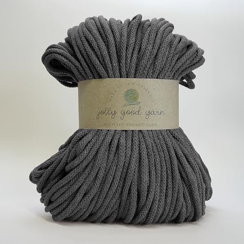 5mm Braided Macrame Cord Rope by Jolly Good Yarn, Soft Recycled Cotton, 100m (500g), Wall & Plant Hangers, Textile Jewellery, Decorations (Copplestone Grey)