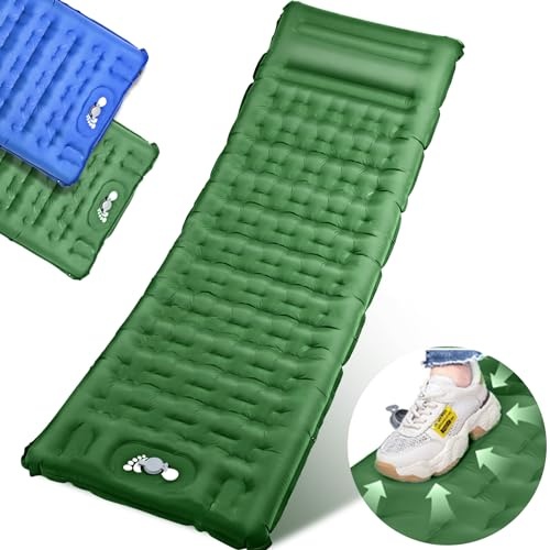 BIAOQINBO Matelas Gonflable 1 Place, Matelas Autogonflant de 12cm D'épaisseur avec Pompe à Pied et Oreiller Intégrés, lit Gonflable Ultra-léger, Pliable, Spécialement conçu pour Le Camping (Vert)