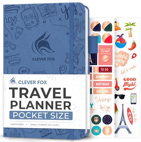 Clever Fox Travel Journal Pocket – Vacation & Road Trip Itinerary Planner Organizer & Traveling Memory Diary – Small Traveler Notebook (Smoke Blue)