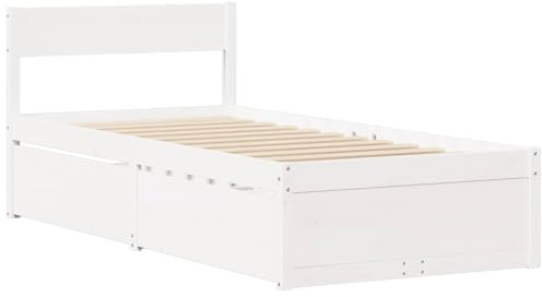 vidaXL Estructura Cama con cajones Madera Maciza Pino Blanco 100x200 cm, Muebles de Dormitorio, Cama, Estructura de Cama de Madera, Base de Cama