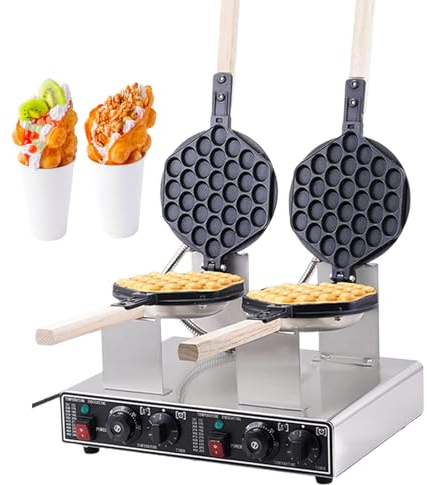 pealiritansemen Commercial Bubble Waffle Maker, 1400 W Electric Non-Stick Pan Stainless Steel Egg Waffle Maker, 180° Rotating Cake Bubble Waffle Machines For Snack Shop/Commercial Street,DoubleHead