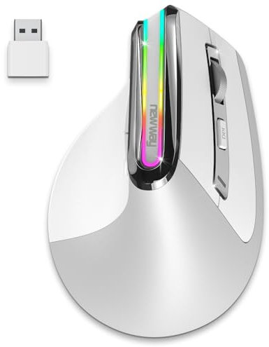 NEWWAY - 2024 Neu - Vertikale kabellose Maus A9 - WiFi 2.4 GHz. Wireless, USB C - Wiederaufladbar - RGB - 2400 DPI - Ergonomisch - Leise - Integrierter Nano-Empfänger 10 m - Weiß