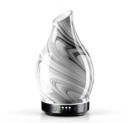 Porseme Difusor de Aroma 150ml, Vidrio soplado a Mano, humidificador ultrasónico silencioso, 7 Colores LED, Apagado automático, Libre de BPA, con Temporizador para aceites Esenciales (Tinta)