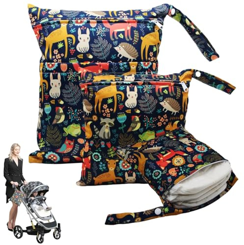 Wet Bag Pannolini Lavabili, 3Pcs Borsa per Pannolini, Neonato Sacchetto del Pannolino, Impermeabile Riutilizzabile Organizzatore Trucchi, Sacchetto del Pannolino Lavabile con Zip, Viaggi Spiaggia