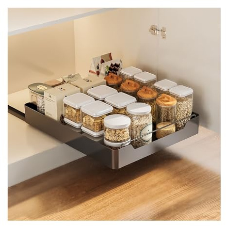 cupboardPull Out Drawer Kitchen Telescopic Drawer Retrofit Pull Slide Out Drawer with Handle Storage Shelves for Kitchen Cabinets with Adhesive Film Pull Out Drawer No Drilling