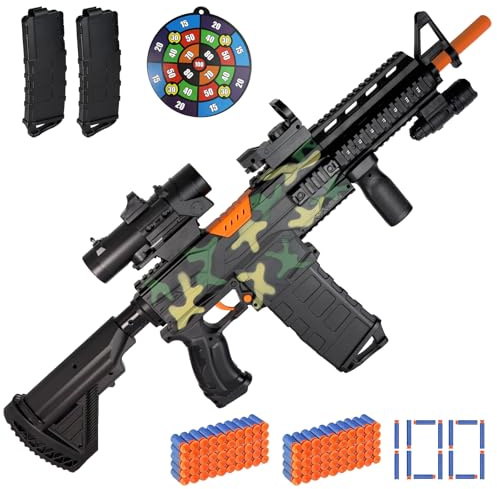 Automatic Sniper Rifle Toy Gun with Scope for Soft Guns Darts with 2 Magazines, Foam Blaster with 100 EVA Soft Bullets, Realistic Electric Machine Gun Toy for Boy 8-12 Age, Birthday Gift for Kid Adult