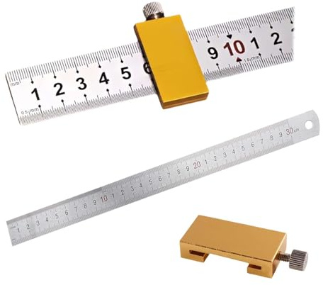 Mässingsstål linjal, rivlinjal rostfritt stål, kombinationsvinkel snickarvinkel, linjal mässing rivverktyg, positioneringsblock parallell linjal, sträckmått metall med stopp, metalllinjal (guld)