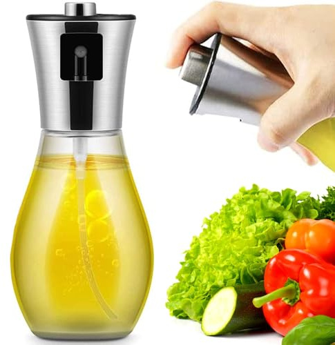 Generico Spruzzatore in Vetro per Olio, Aceto e Condimenti, Spray Capacità 200 ml, Nebulizzatore Cucina, Cromato Colore Argento, Pompa Pressione Spruzzare, Oliera Aceto, Friggitrice Aria, Grigliata.