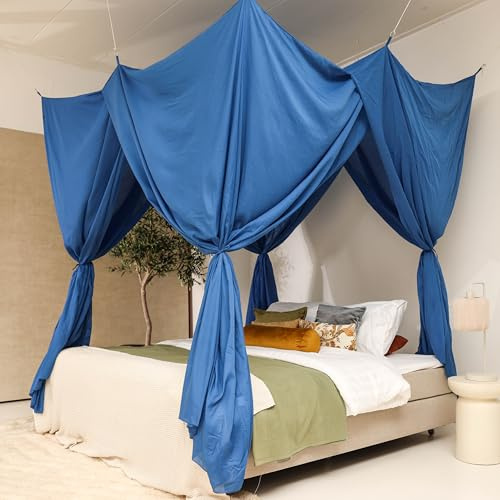 Ciel de Lit Bleu | Baldaquin Rectangulaire pour Lit Queen & King | Moustiquaire Lit Double | Décoration Chambre Adulte & Ado | Disponible en Plusieurs Tailles & Couleurs