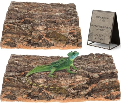 Hemobllo Confezione da 2 corteccia di rettili, materiale sintetico marrone chiaro, decorazione per terrari, piattaforma di nascondiglio per tartarughe, 29,9 x 20,1 cm
