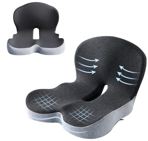 Cojín ortopédico con respaldo [apoyo lateral y comodidad] cojín para silla de oficina y coche – Ergonómico, cojín de asiento, cojín para coxis, cojín para silla, anillo de asiento para alivio del