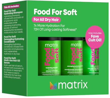 Matrix Food For Soft Travel Trial Kit - Shampoo, Conditioner and Oil Serum, Professional Hydrating Formula for Dry, Brittle Hair, With Hyaluronic Acid & Avocado Oil for Hydration, Softness & Shine