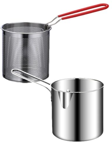 Manuelle Mini-Fritteuse Aus Edelstahl – Tragbarer Frittiertopf Mit Sieb Für, Pommes & Hähnchen, Kompatibel Mit Allen Herden (ca. 22x8 cm)
